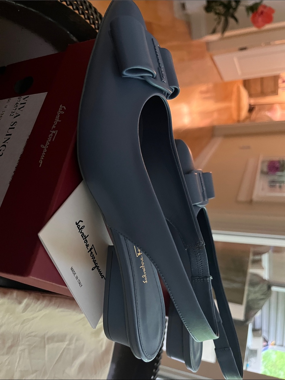 Salvatore Ferragamo Chambray Blue Viva Slingback Flats with Bow.Brand new. - Picture 3 of 9